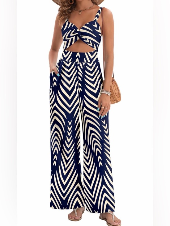 None Pants - 🆕 Dressy Sexy V Neck Twist One Piece Outfits Sleeveless Wide Leg Jumpsuit